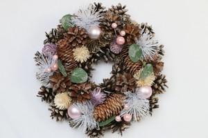 【2022クリスマス】彩か｜Saika　クリスマスリース　Wreath- Round Leaf & Pink Ball S
