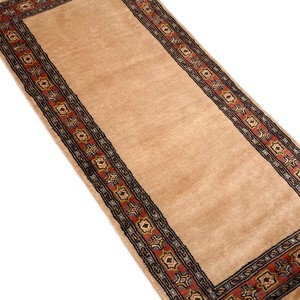 手織り絨毯　ラグ　約60x140cm　ウール100％　ベージュ　パキスタン製　マット　ロング【13368】