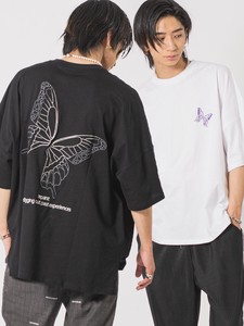 バタフライ　3色刺繍　モンスターTシャツ/ユニセックス　ビッグシルエット
