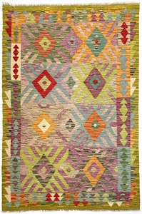 手織り絨毯　キリム　ラグ　約100x160cm　ウール100％　マルチカラー　アフガン製【36362】