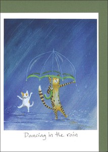 グリーティングカード 多目的 「雨の中でダンスする猫」メッセージカード
