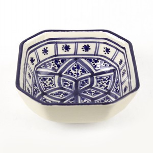 スラマ陶器 手描き八角形皿 D10 パピヨンブルー