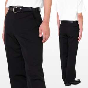 全国標準型 夏用学生ズボン ポリエステル100%/帯付き・ノータック・斜めポケット 黒 W61cm-W110cm
