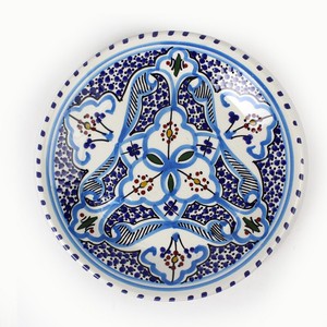 スラマ陶器 手描きデザート皿 D20 地中海風ターコイズ