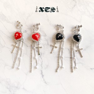 クロスハートイヤリング シルバー(clip-on earrings)【TS0223】 レトロ 十字架 アクセサリー