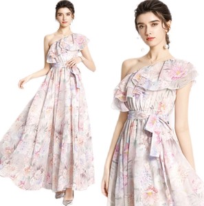 Casual Dress Floral Pattern V-Neck One-piece Dress
