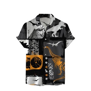 Button Shirt Patterned All Over Floral Pattern Tops Casual Tyrannosaurus