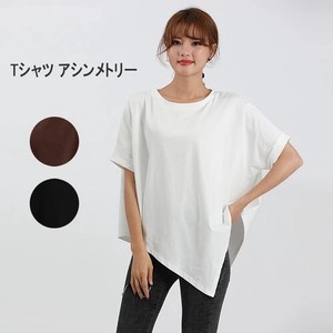 Button Shirt/Blouse Pullover Asymmetrical Plain Color T-Shirt Summer Cut-and-sew 3-colors