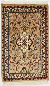 手織り絨毯　玄関マット　約60x90cm　ウール100％　ベージュ　パキスタン製　ラグ　民族柄【38081】