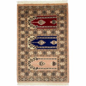 手織り絨毯　玄関マット　約60x90cm　ウール100％　ベージュ　パキスタン製　ラグ　民族柄【37738】