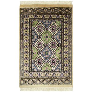 手織り絨毯　玄関マット　約60x90cm　ウール100％　ベージュ　パキスタン製　ラグ　民族柄【1866】
