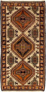 手織り絨毯　ラグ　約60x120cm　ウール100％　ベージュ　マット　アフガン製【51487】