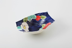 手描き彩絵椿舟型盛鉢