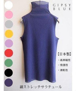 T-shirt Bottle Neck Tulle Stretch Sleeveless Made in Japan