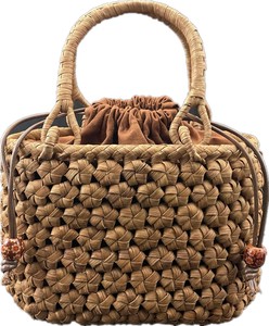六角花編み　巾着　山葡萄かごバッグ　籠バッグ　手作り　天然素材