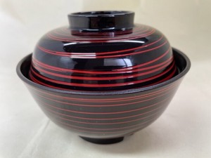R4-6-5　吸物椀　筋入り朱　Soup bowl, red with a stripe