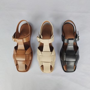 Casual Sandals Square-toe Genuine Leather 3-colors