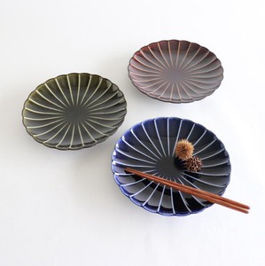 【ぎやまん陶】 7寸皿 茄子紺ブルー　グリーン　ブラウン　カネコ小兵　中皿　磁器　陶器　日本製