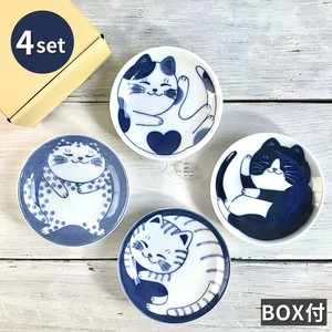 Mino ware Small Plate Mamesara Cat Pottery Set of 4 Made in Japan