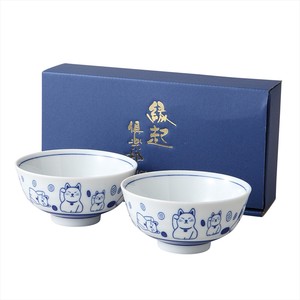 Mino ware Rice Bowl Gift Porcelain Beckoning Cat