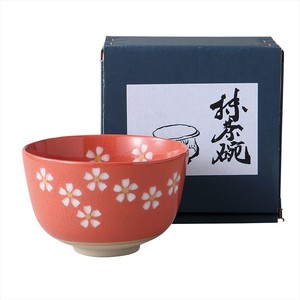 Mino ware Rice Bowl Red Gift Matcha Bowl Pottery Cardboard Box
