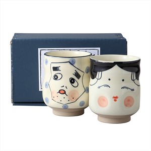 Mino ware Japanese Teacup Hyotoko Gift Okame Pottery Cardboard Box