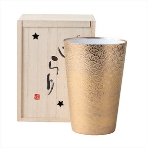 Mino ware Cup/Tumbler Gift Gold Porcelain Seigaiha