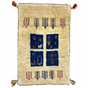 ギャッベ　ペルシャ　手織り絨毯　約50x80cm　ウール100％　ナチュラル　マット　ギャベ【1030】
