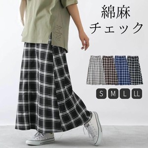 Skirt Long Skirt Plaid Cotton Linen