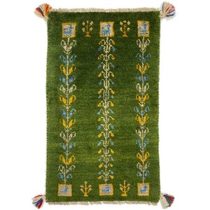 ギャッベ　ペルシャ　手織り絨毯　約50x80cm　ウール100％　グリーン　マット　ギャベ【1004】