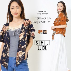 Button Shirt/Blouse Flare Ruffle 2Way Floral Pattern V-Neck Tops L Ladies'