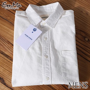 【メンズ】DE0539 シャツ コットン100 ホワイト 半袖or長袖 シンプル カジュアル