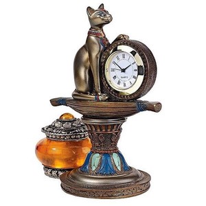 古代エジプト バステト神の祭壇風 時計 彫刻/ 豊穣や性愛を司る猫の女神（輸入品)