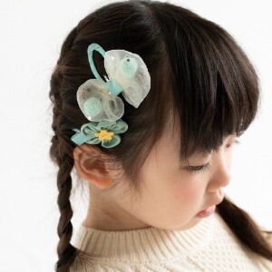 フラワー＆チュール ヘアクリップ【2個入り】　【キッズ】