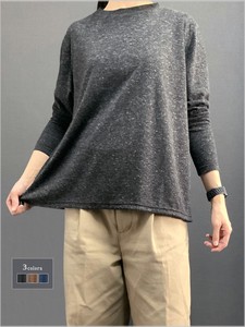 Button Shirt/Blouse Melange Knit Tops