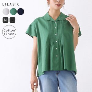 Button Shirt/Blouse Pintucked Cotton Linen Ladies'