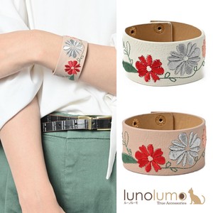 Bracelet Brown White Leather Casual Embroidered Ladies