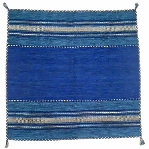 手織り　キリム　ラグ　約200x200cm　コットン　ブルー　マット　洗濯可　インド製【M081】