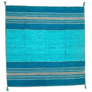 手織り　キリム　ラグ　約200x200cm　コットン　ターコイズ　マット　洗濯可　インド製