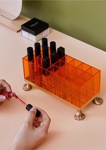 口紅収納ボックス　アクリル卓上化粧品多段収納ボッ オレンジ BQ525