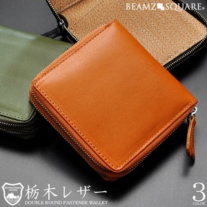 Bifold Wallet Round Fastener Genuine Leather M 3-colors