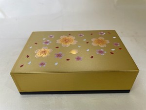 R47-116　高級カードBOX　黄金塗　福桜　High-grade card box, golden lacquer, lucky cherry blossom