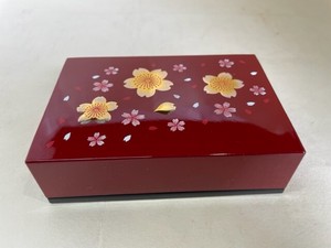 R47-117　高級カードBOX　朱塗　福桜　High-grade card box, Shu-nuri, Fukusakura