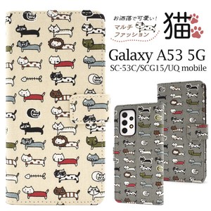 Galaxy A53 5G SC-53C/SCG15/UQ mobile用＼にゃー！／ マルチファッション猫 手帳型ケース「2022秋冬新作」
