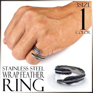 Stainless-Steel-Based Ring sliver Pudding Feather Men's