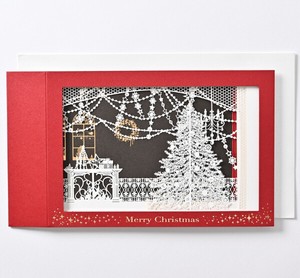 レーザーカットボックスクリスマスカード ■クリスマスツリー、ファイヤープレイス
