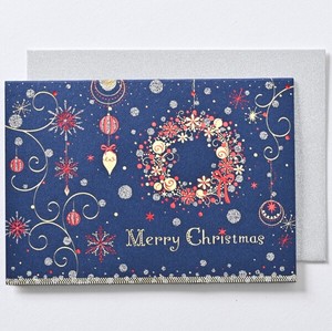 クリスマスカード ■リース ■シンプル系 ■箔押し、グリッター付 ■二つ折り無地中紙付
