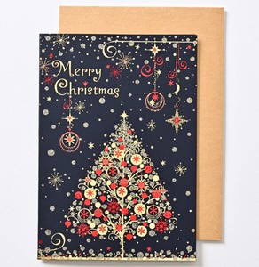 クリスマスカード ★人気商品 ■クリスマスツリー ■箔押し、グリッター付 ■二つ折り無地中紙付