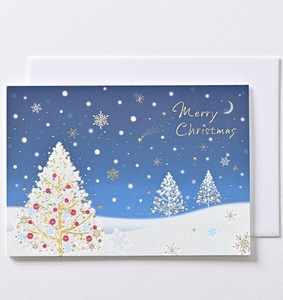 クリスマスカード ■雪の中のクリスマスツリー ■箔押し、エンボス加工、グリッター付 ■二つ折り中紙付