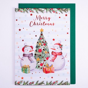 クリスマスカード ■スノーマン&クリスマスツリー ■内側にもイラスト付 ■輸入品